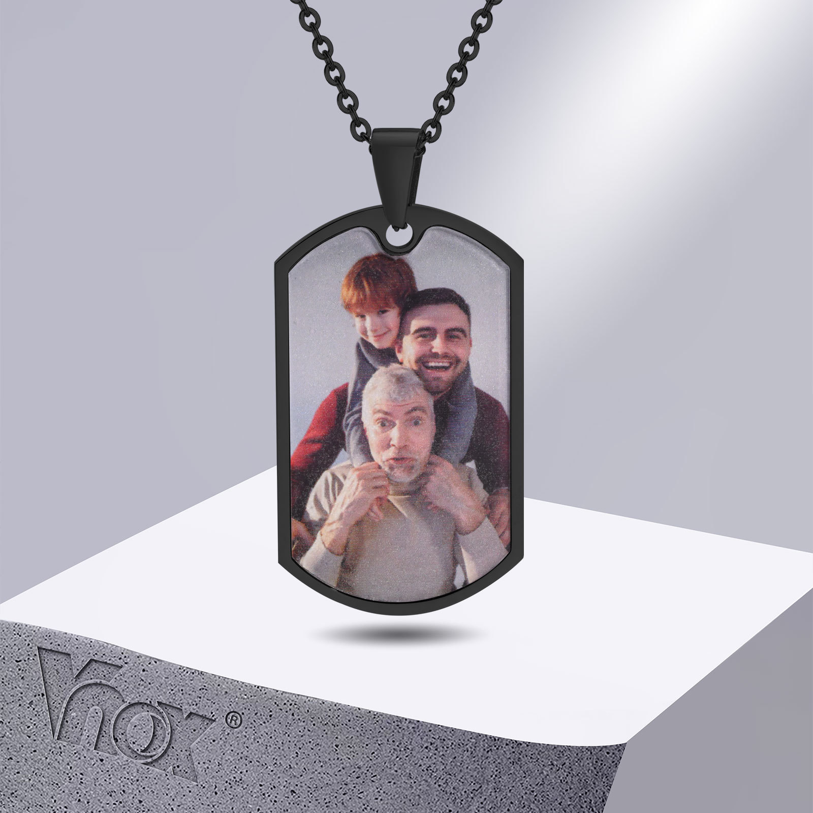Mens Dog Tag Necklace - Vnox Gratis Foto Kustom Kata-kata Tag