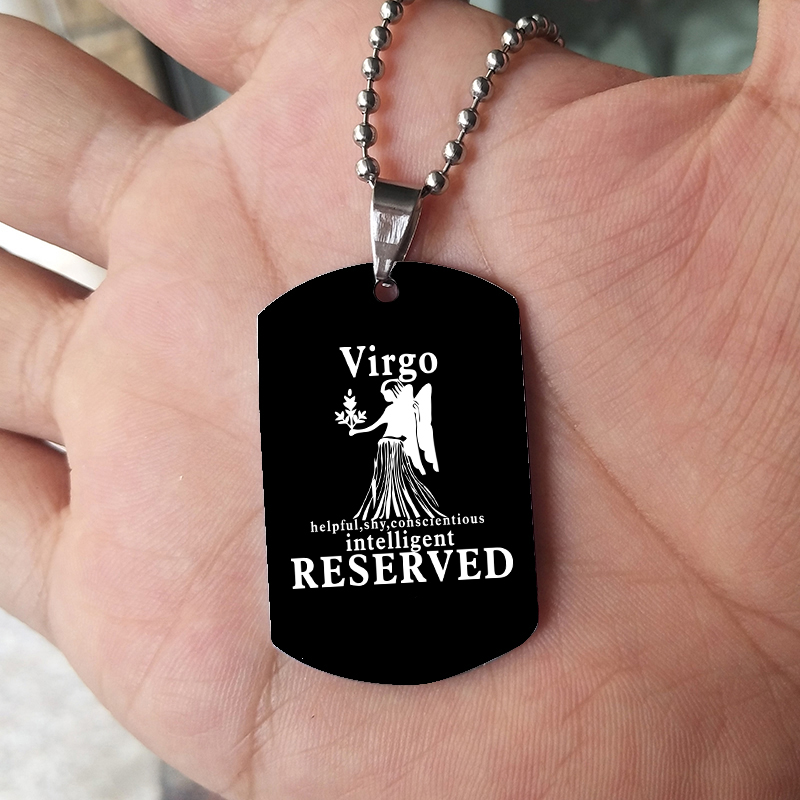 Mens Dog Tag Necklace - 12 tanda zodiak kalung untuk pria