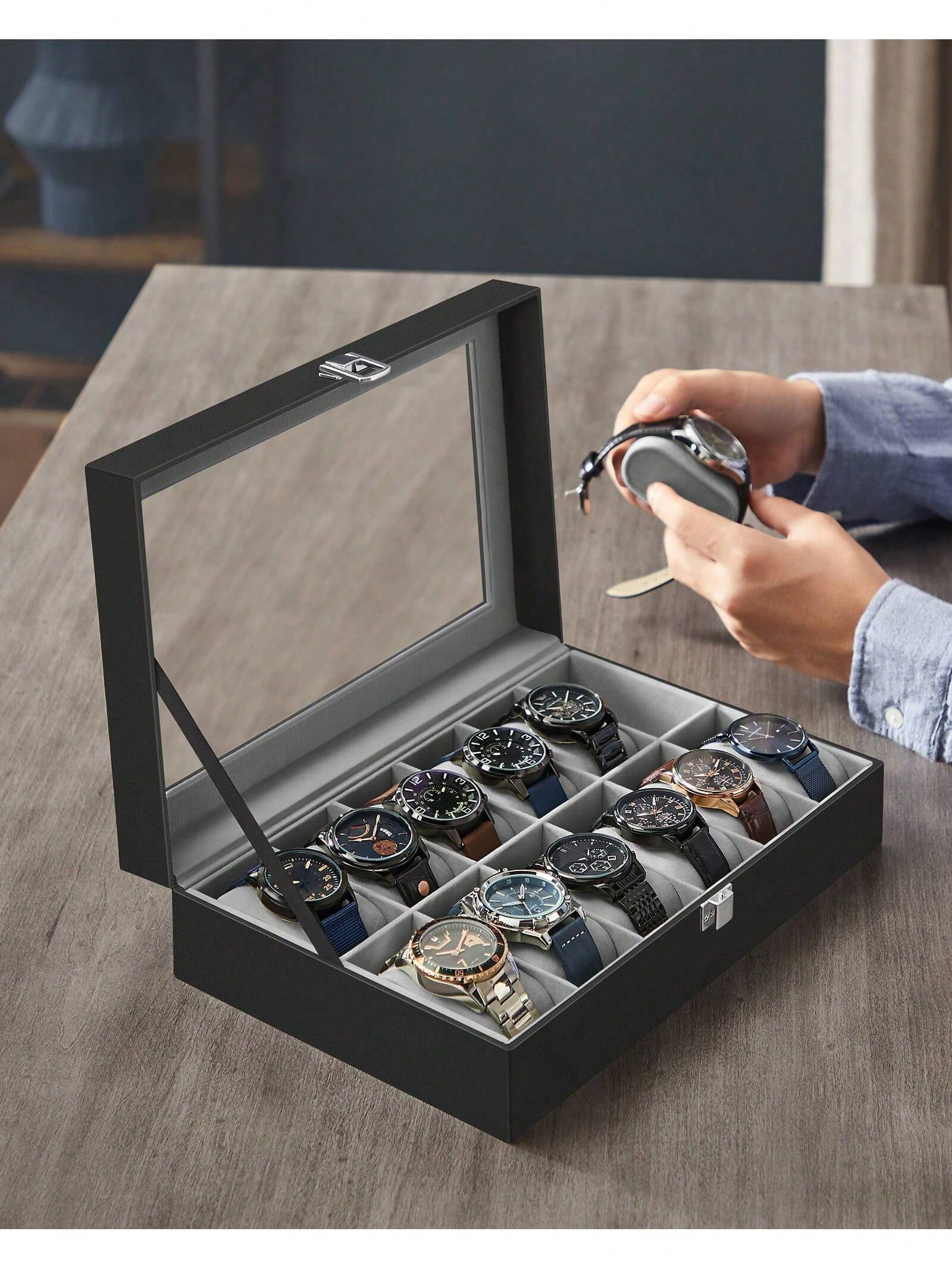 Kotak Jam Tangan 12 Slot yang  - Jewelry Box With Watches ulasan dan harga