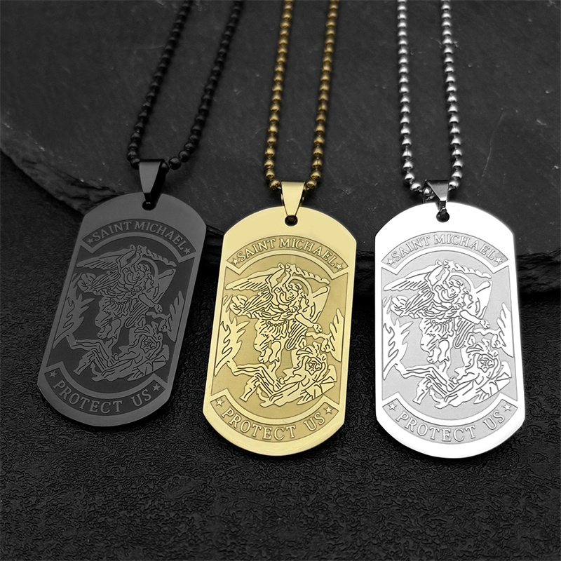 SAINT MICHAEL PROTECT US Archa - Mens Dog Tag Necklace ulasan dan harga